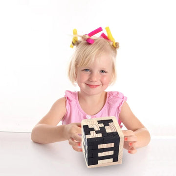 Children's Tetris Game and Learning Cube Made of Wood