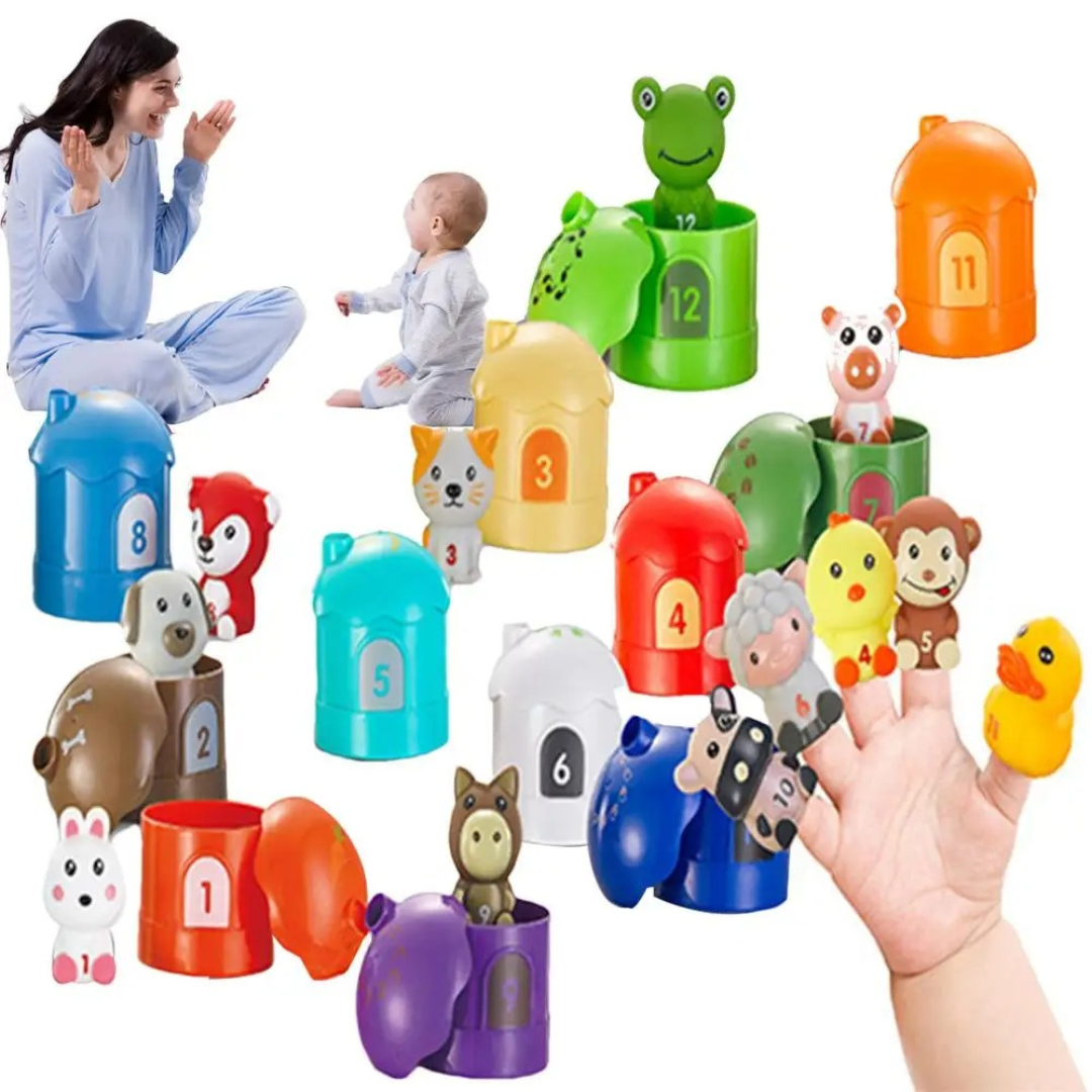 Educational farm finger puppet stacking game