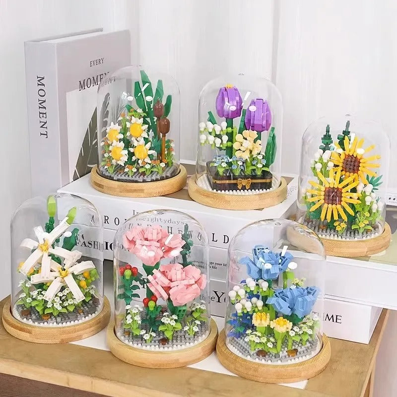 Elegant building block flower in a glass